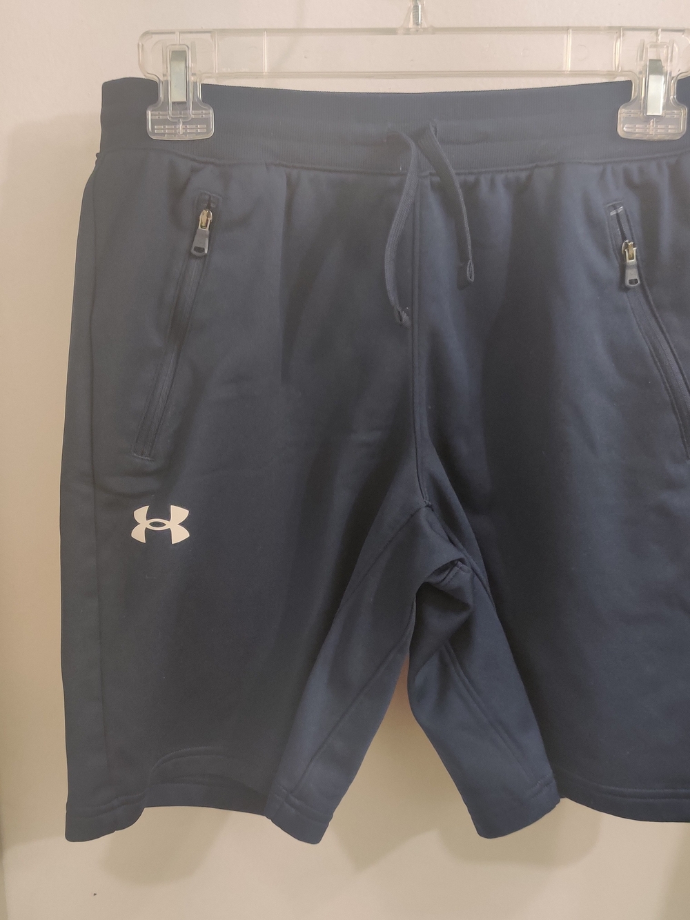 Under Armour Navy Athletic Zip-Pocket Shorts with White Logo